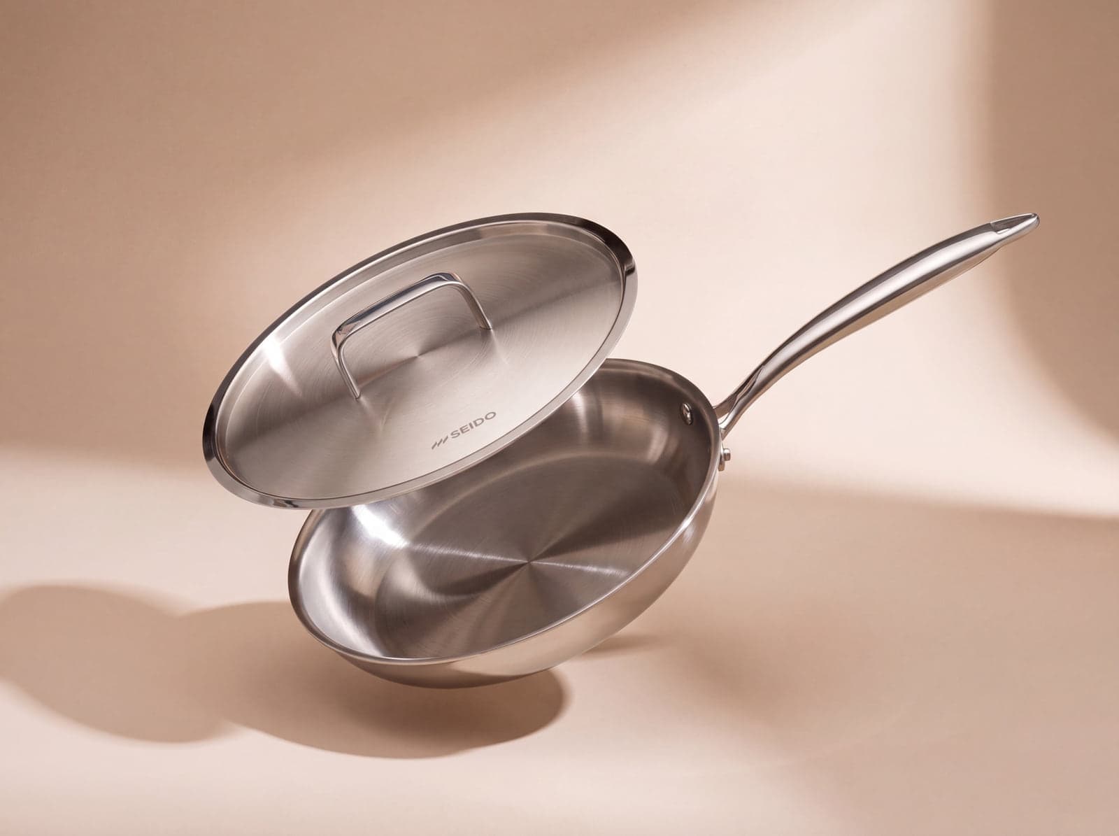 SEIDO Sear Series stainless steel frying pan with matching lid
